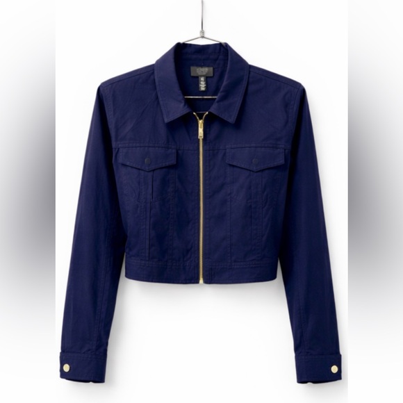 Jones New York Navy Cropped Utility Jacket Gold Zip NWT Size XL - Picture 3 of 7